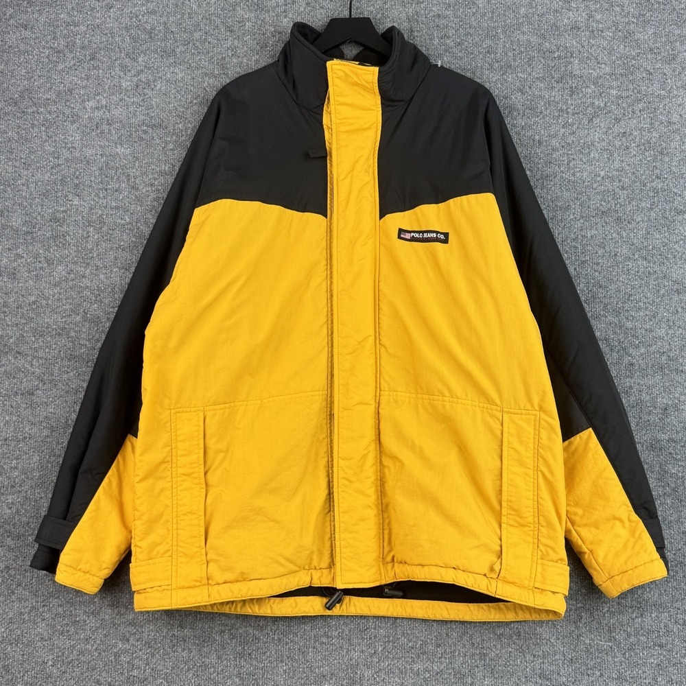 Vintage Polo Jeans Co Jacket Mens XL Yellow Black Fleece Lined Colorblock 90s